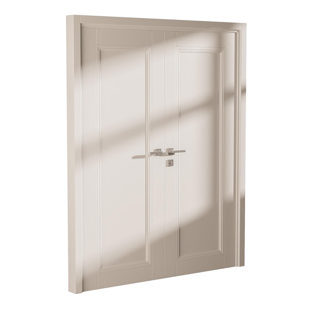Una puerta blanca con dos manijas y una cerradura de plata
