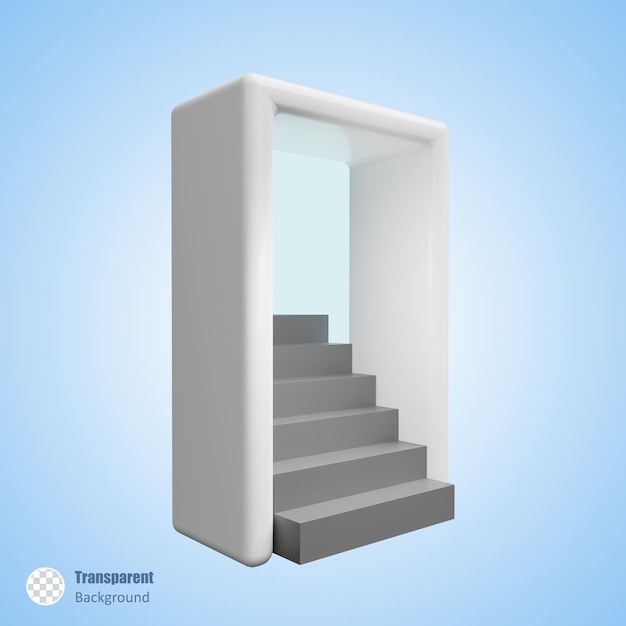 Puerta blanca con escalera en diseño 3d