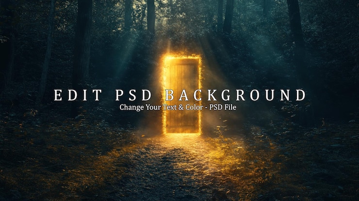 PSD una puerta brillante en el bosque