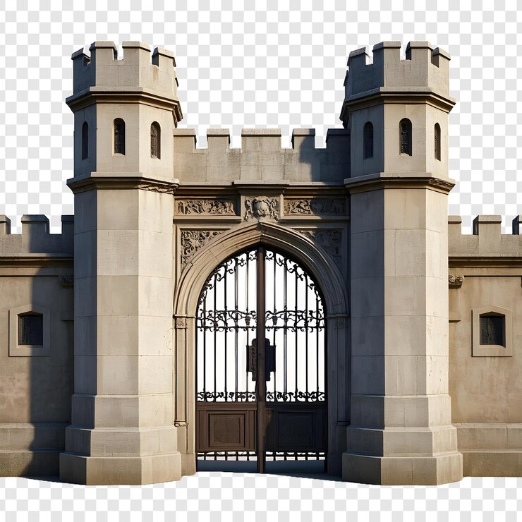 PSD puerta del castillo aislada sobre un fondo transparente