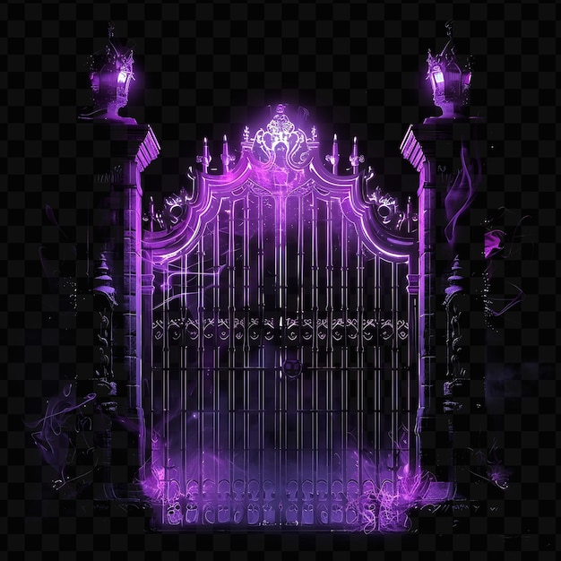 PSD puerta del castillo embrujado con apariciones fantasmáticas y diseño de arco gótico cnc frame art ink creative psd