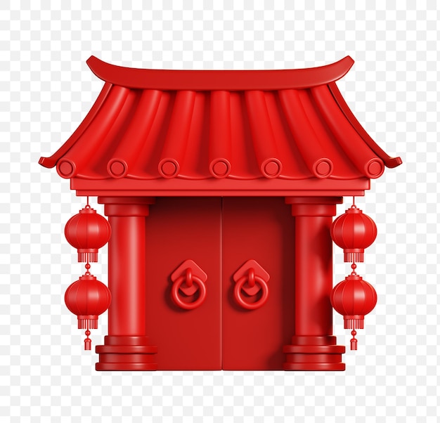 PSD puerta china roja con linternas elementos del año nuevo chino icono renderizado en 3d