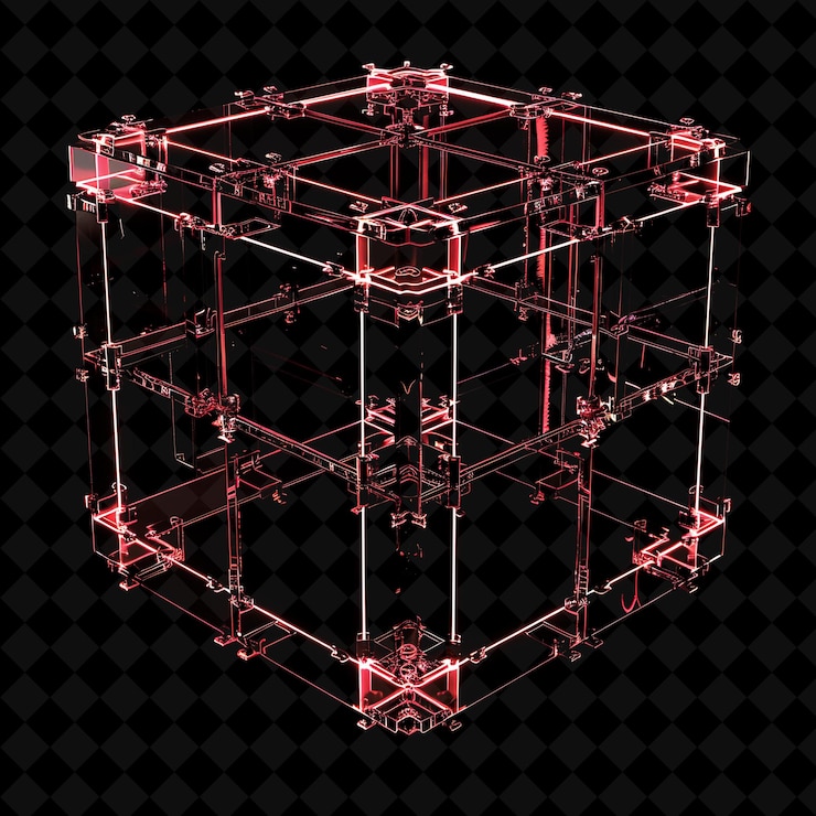 PSD puerta de cubo modular con bordes brillantes de neón rojo hechos con tran png y2k colección de colores de neón de forma