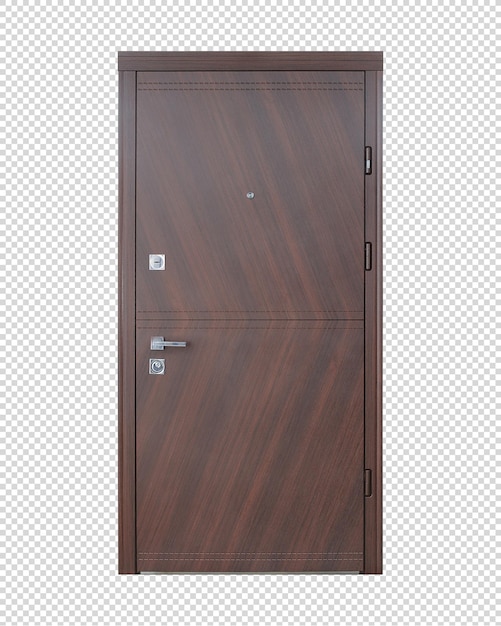 PSD puerta delantera clásica de color marrón oscuro con decoración. primer plano. hermosa puerta para la casa.