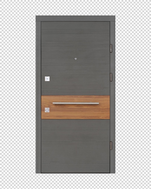 PSD puerta de entrada gris clásica con inserto marrón. primer plano. hermosa puerta para la casa.