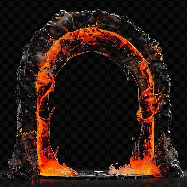 PSD puerta de la guarida volcánica con lava derretida y volcanes en erupción m diseño marco cnc arte tinta creativa psd