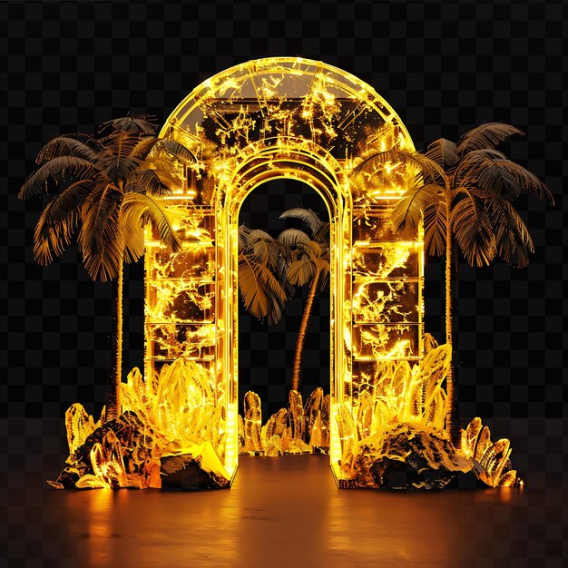 PSD puerta de la isla del tesoro con oro enterrado y palmera tropical diseño cnc marco arte tinta creativa psd