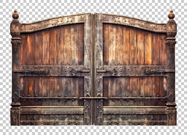 Puerta de madera vintage aislada sobre fondo transparente