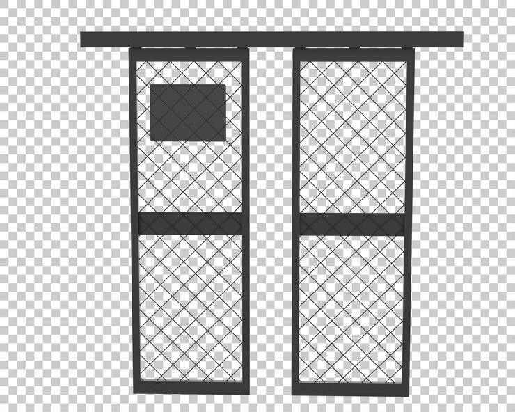 PSD puerta metálica aislada sobre fondo transparente ilustración de renderizado 3d