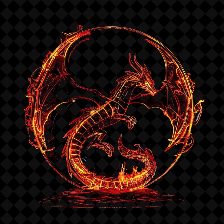 PSD puerta mística de la guarida del dragón con motivos de dragón que respira fuego png y2k colección de colores de neón de forma