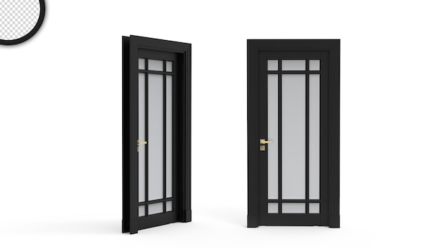 Una puerta negra con fondo blanco.