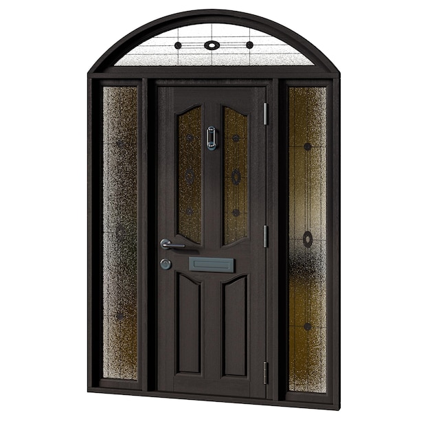 Una puerta negra con un panel de vidrio en el lado