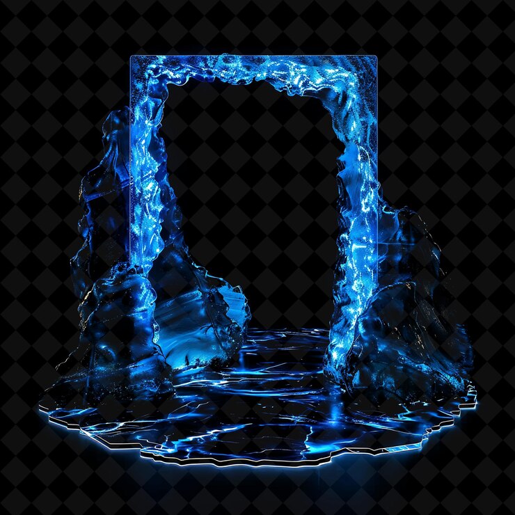 PSD puerta oceánica con exploración submarina y azul marino profundo c png y2k colección de colores de neón de forma