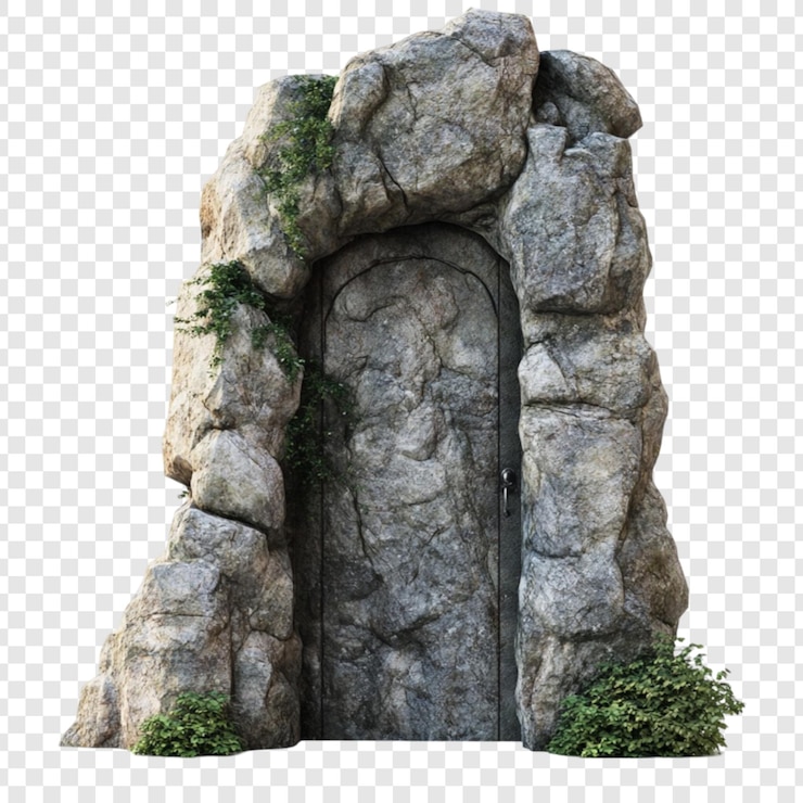 PSD puerta de piedra entrada oculta pasaje secreto formación rocosa misterio