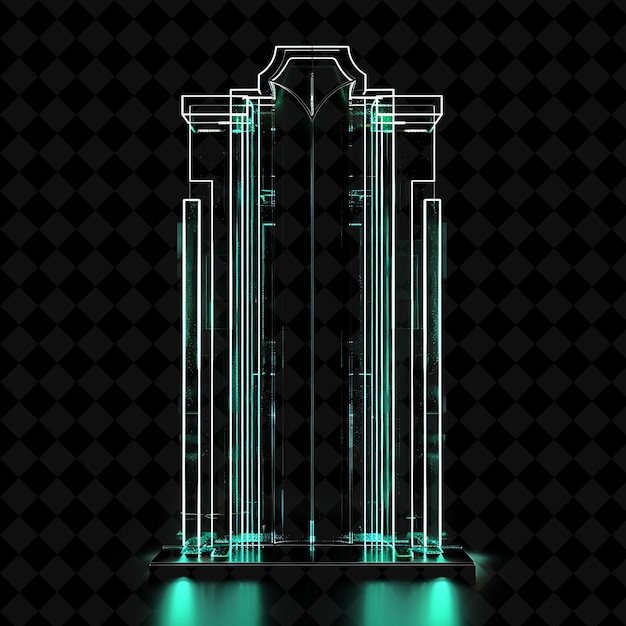Puerta del rascacielos Art Deco con patrones geométricos y elegante colección de colores de neón de forma L PNG Y2K