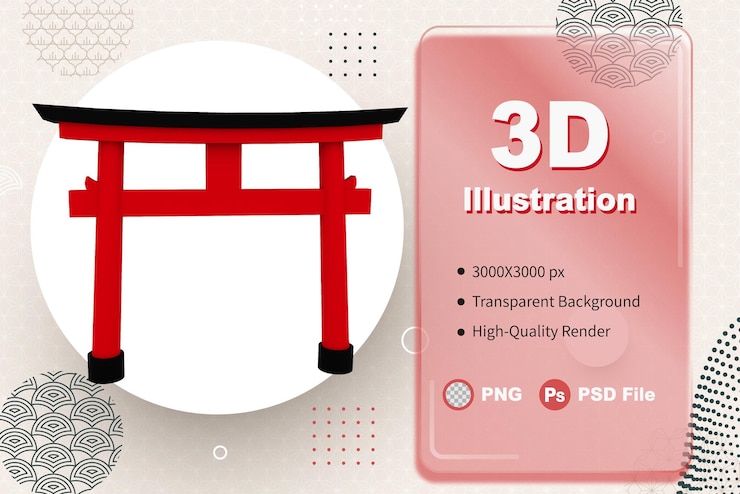 PSD puerta torii de japón de ilustración 3d
