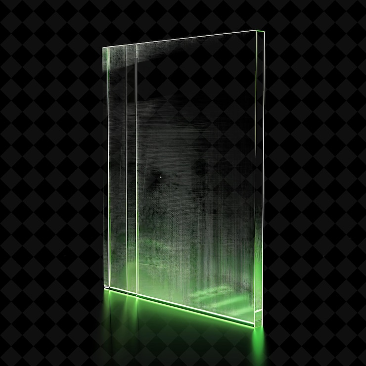 PSD una puerta de vidrio que tiene una luz verde en ella
