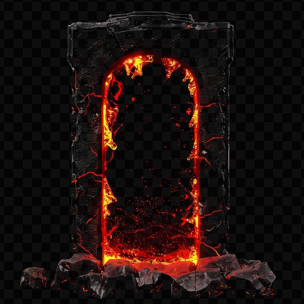 PSD puerta volcánica con lava derretida y motor de incendios diseño de erupción roja arte de marco cnc tinta creativa psd