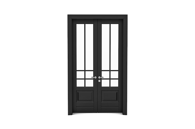 PSD puertas negras con columnas de cornisa de paneles arqueados