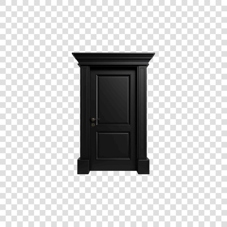 Puertas negras realistas sobre un fondo transparente