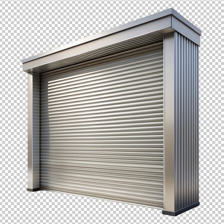 PSD puertas de rodillos de ventana 3d de metal sobre un fondo transparente