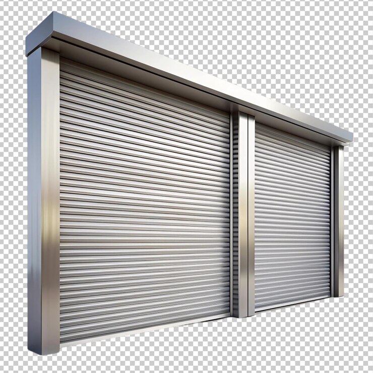 PSD puertas de rodillos de ventana 3d de metal sobre un fondo transparente