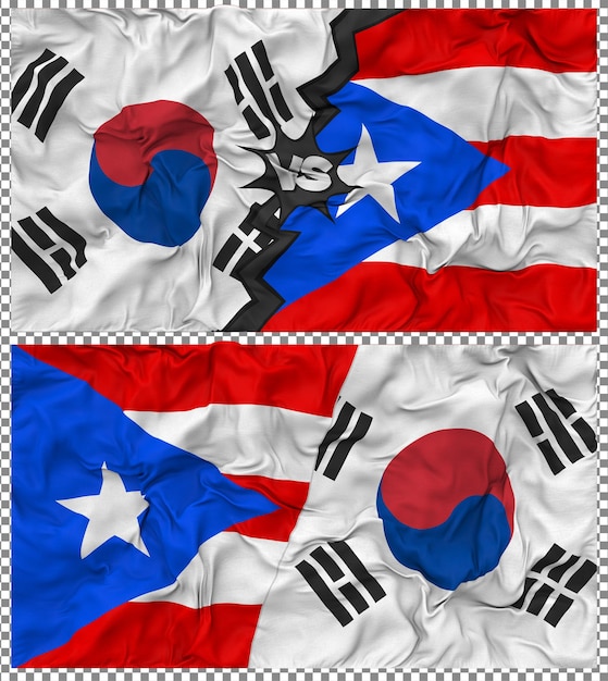 Puerto Rico contra Corea del Sur Media bandera combinada con textura en 3D