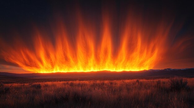 Una puesta de sol ardiente con una cordillera en el fondo