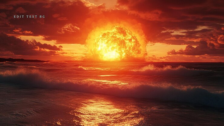 PSD la puesta de sol ardiente sobre las olas del océano