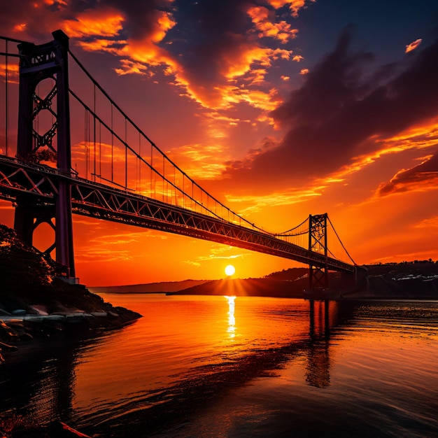 PSD una puesta de sol en el famoso puente