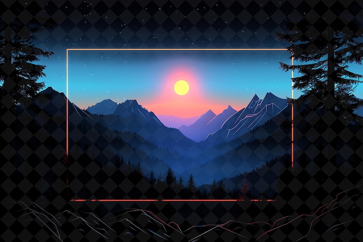 PSD una puesta de sol en las montañas