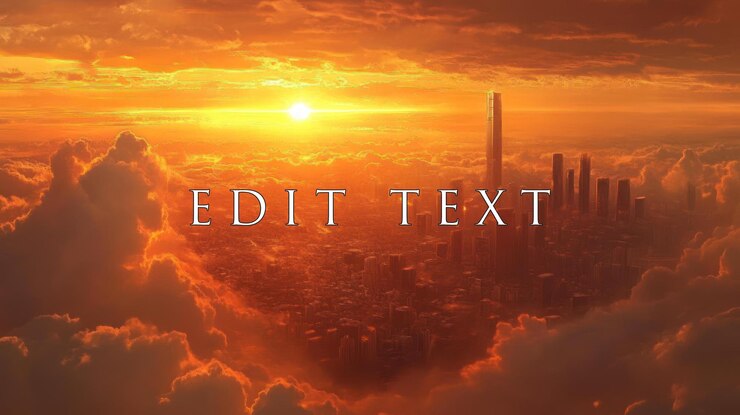 PSD la puesta de sol sobre una ciudad futurista enclavada en las nubes