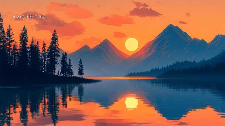 PSD la puesta de sol sobre un lago tranquilo y montañas que reflejan colores vibrantes