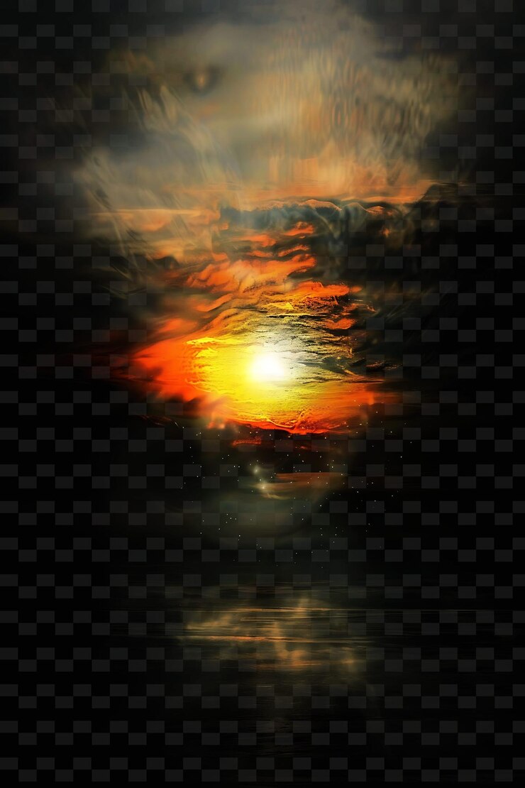 PSD una puesta de sol sobre el océano con una puesta de sol ardiente