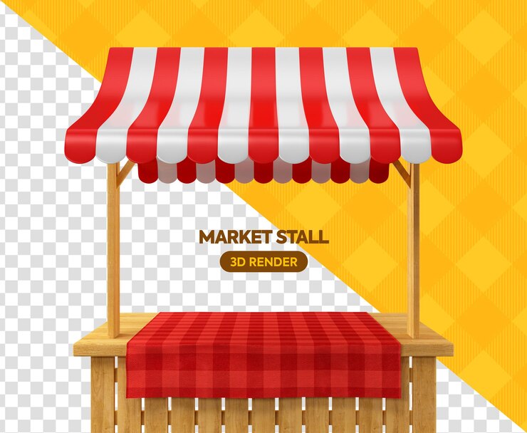 PSD el puesto de madera del mercado 3d render