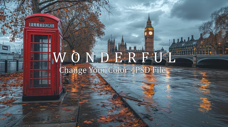 PSD el puesto de teléfono rojo y el big ben en londres