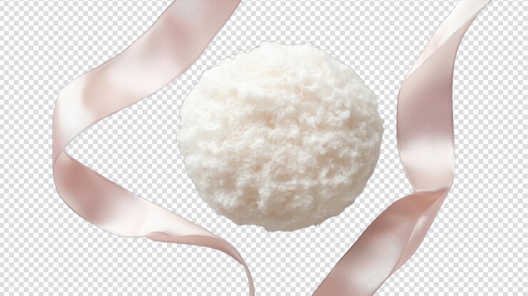 PSD un puff de polvo suave y esponjoso con una cinta de satén perfecto para la aplicación de maquillaje de lujo y rituales de belleza