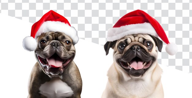 Pug e bulldog francês com chapéu de papai noel conjunto de cachorro de natal