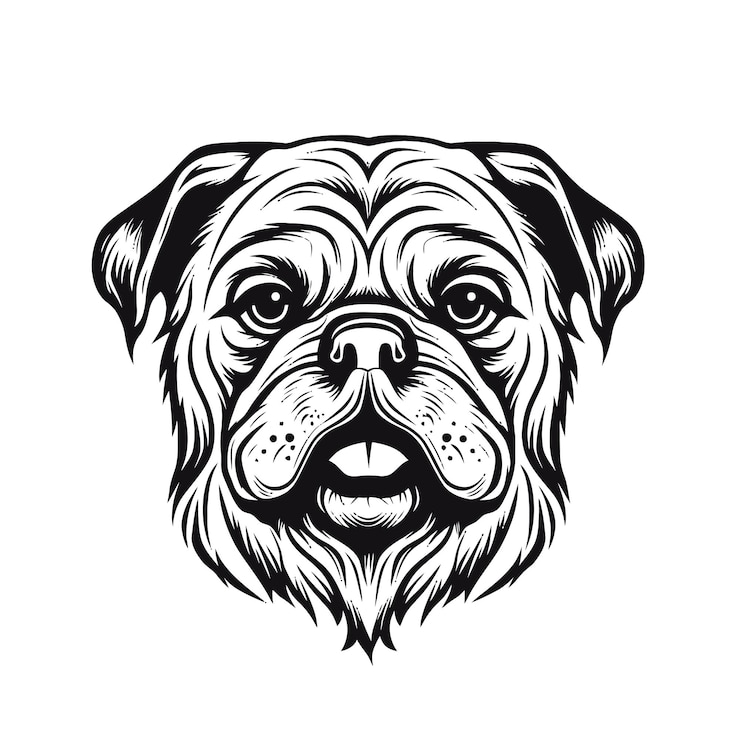PSD pug preto bonito delineado apenas vetor