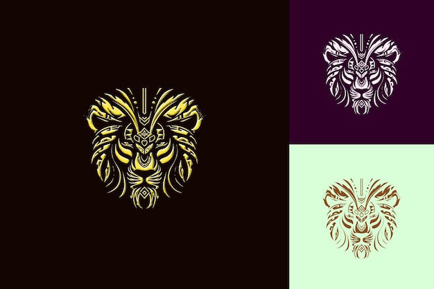 PSD le puissant logo du lion africain avec des motifs tribaux et des griffes pour des conceptions vectorielles abstraites créatives