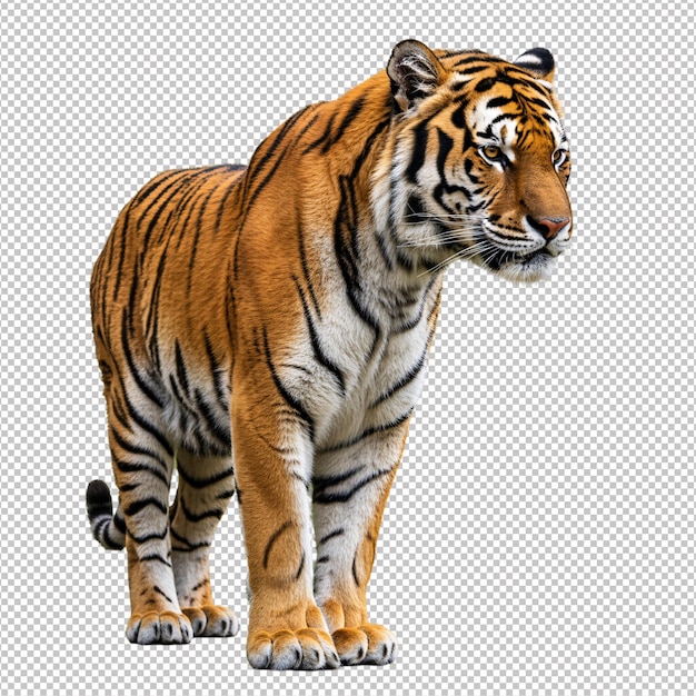 Le puissant tigre se dresse fièrement sur un fond blanc