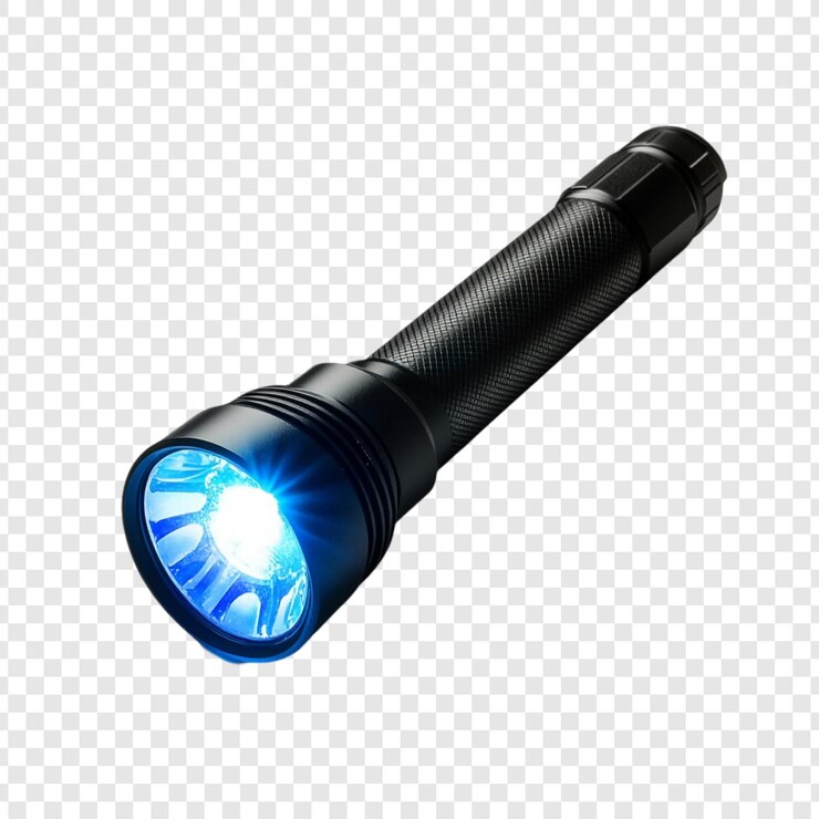 PSD une puissante lampe de poche led bleue éclaire l'obscurité