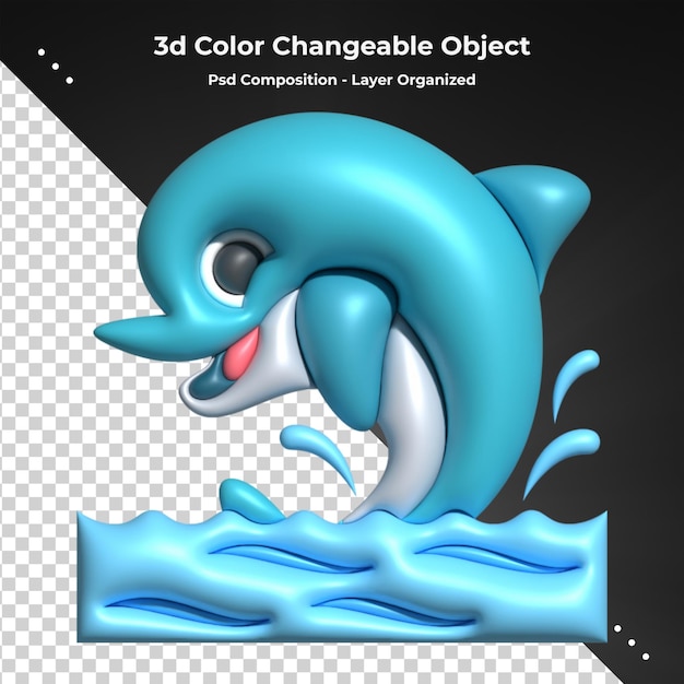 pulando renderização 3d de golfinho nariz de garrafa para composição psd