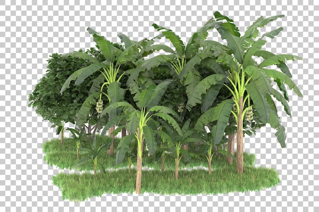 Pulau tropis terpencil dengan latar belakang transparan, ilustrasi render 3D