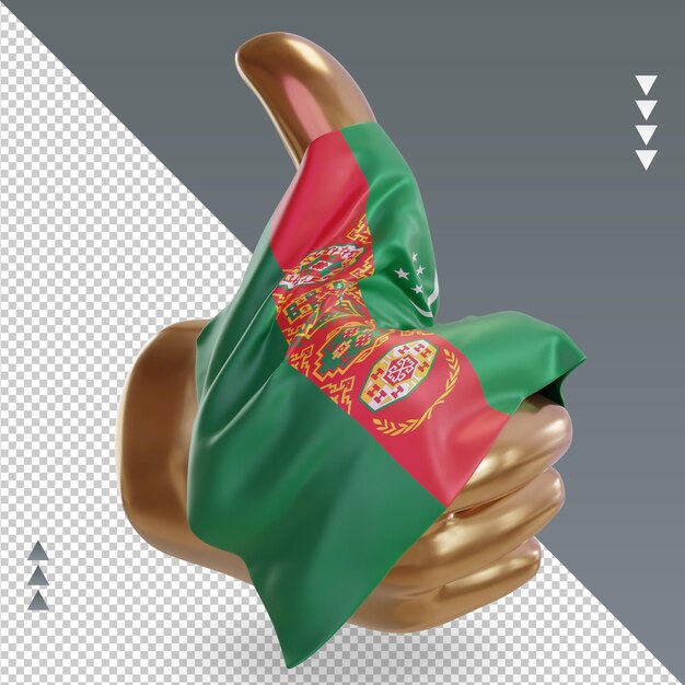 Pulgar 3d bandera de turkmenistán renderizado vista izquierda