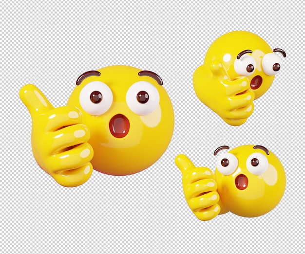 Pulgar arriba dando como emoticono aislado icono de emoji y caras de emoticonos concepto 3d render ilustración