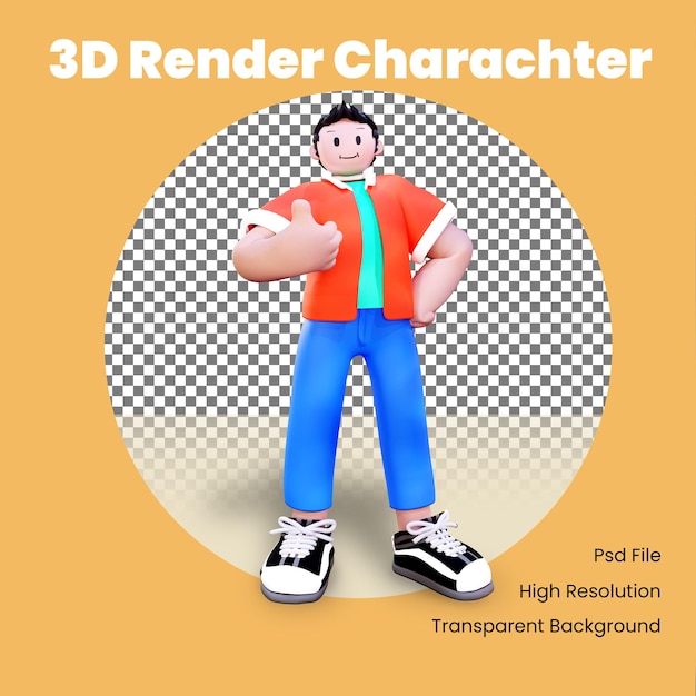 PSD pulgares arriba del personaje 3d