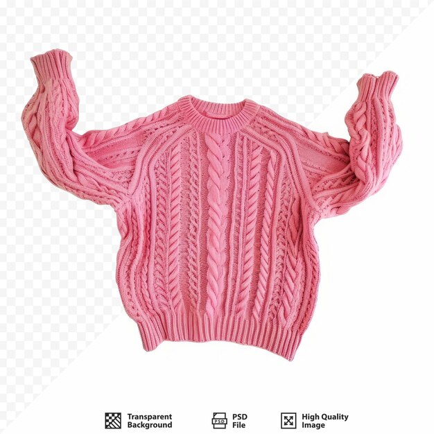 Pull En Laine Tricoté Rose Comme S'il Dansait Avec Les Bras Levés Sur Un Fond Blanc Isolé Isoler