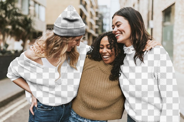 Pullover femminile png modello trasparente amici felici che si abbracciano