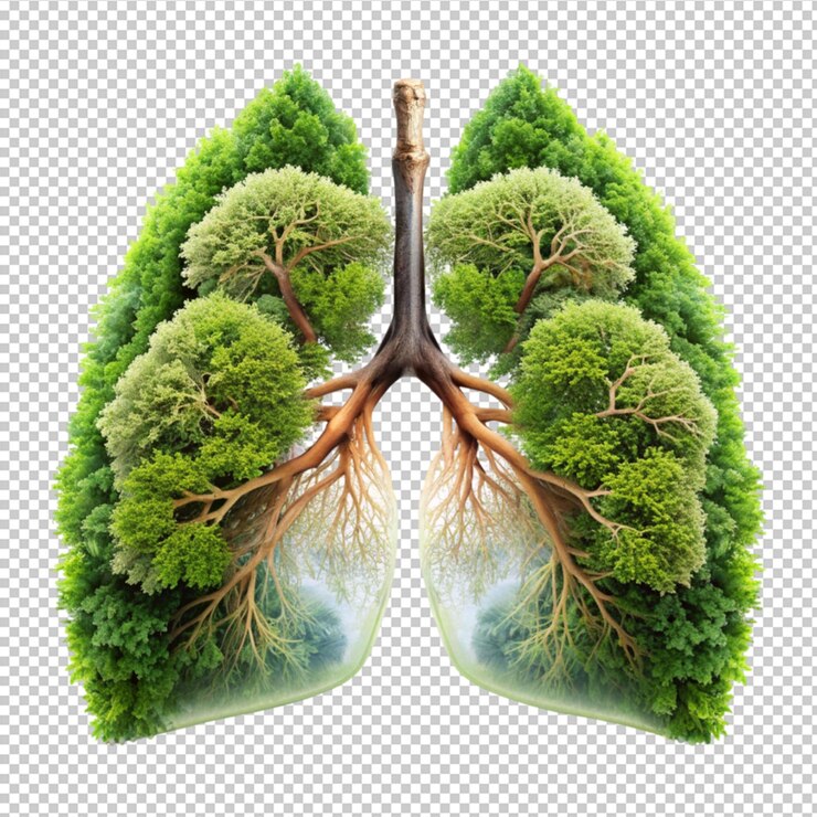 PSD pulmones con árboles en el interior sobre un fondo transparente